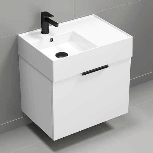 White Floating Small Bathroom Vanity, Modern, 24 Inch Nameeks DERIN553